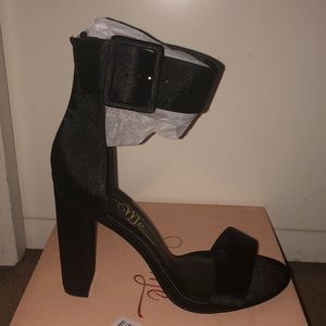 Black Satin Chunky Heels